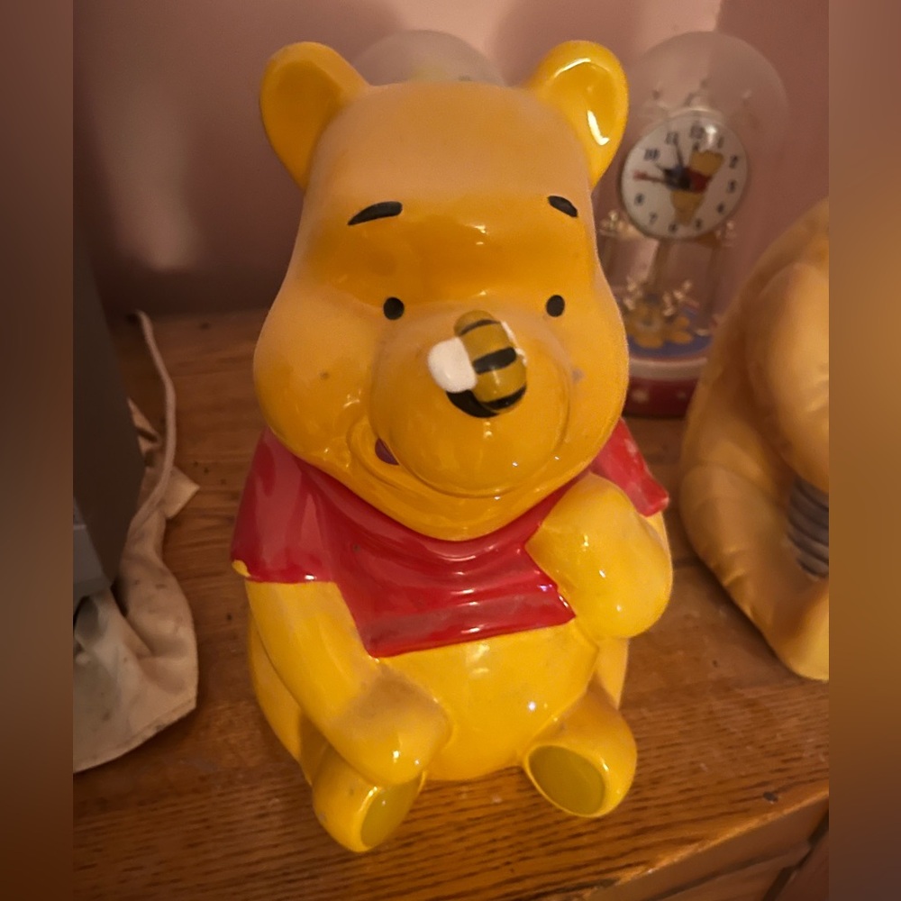 Vintage Winnie the Pooh Ceramic Cookie Jar - Yellow and Red
